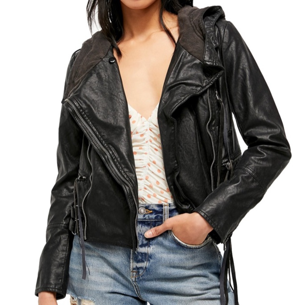 Free People Leather hooded jacket xs